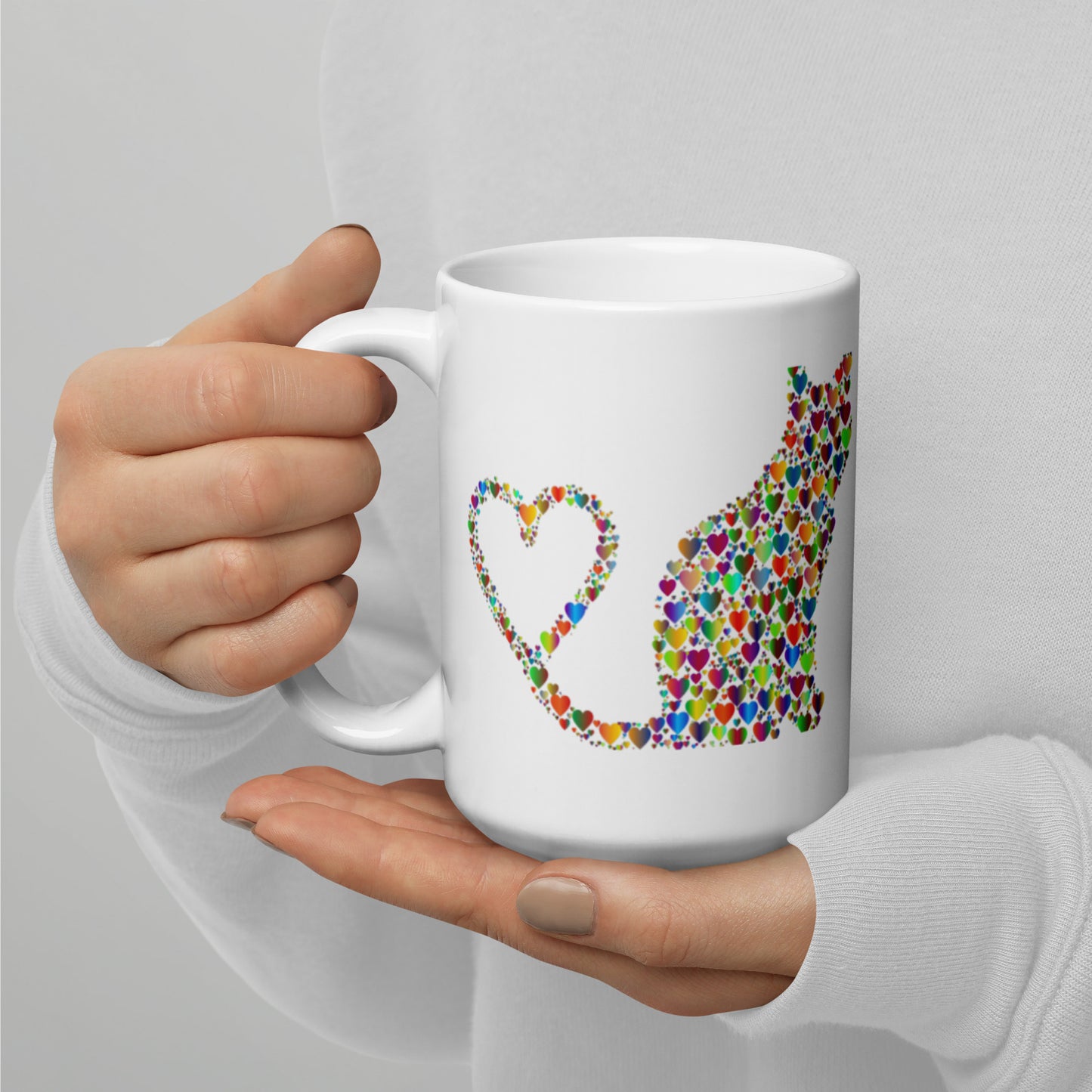 Million Hearts Cat Mug / Valentines White glossy mug