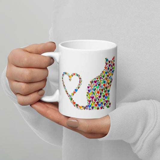 Million Hearts Cat Mug  /   Valentines   White glossy mug